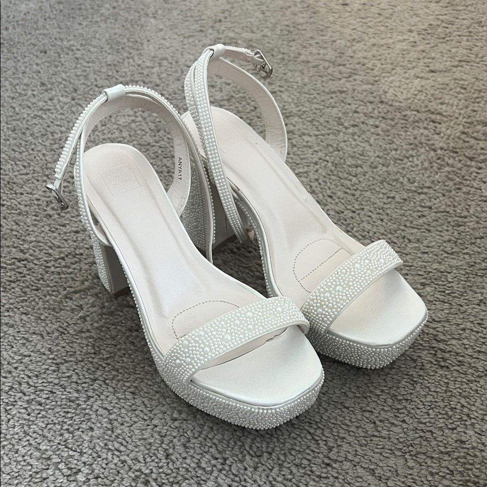 David's Bridal White Platform Heels